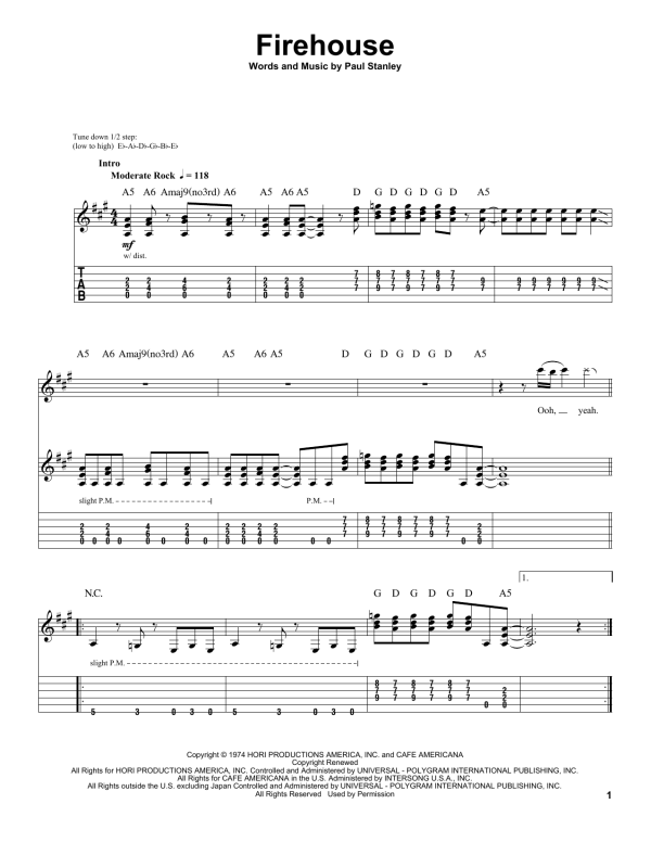 KISS Firehouse Musik Noten - Guitar Tab - 51466-0