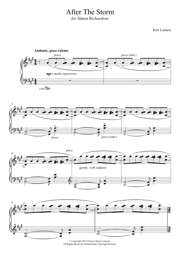 Kris Lennox After The Storm Musik Noten - Piano Solo - 123175-0