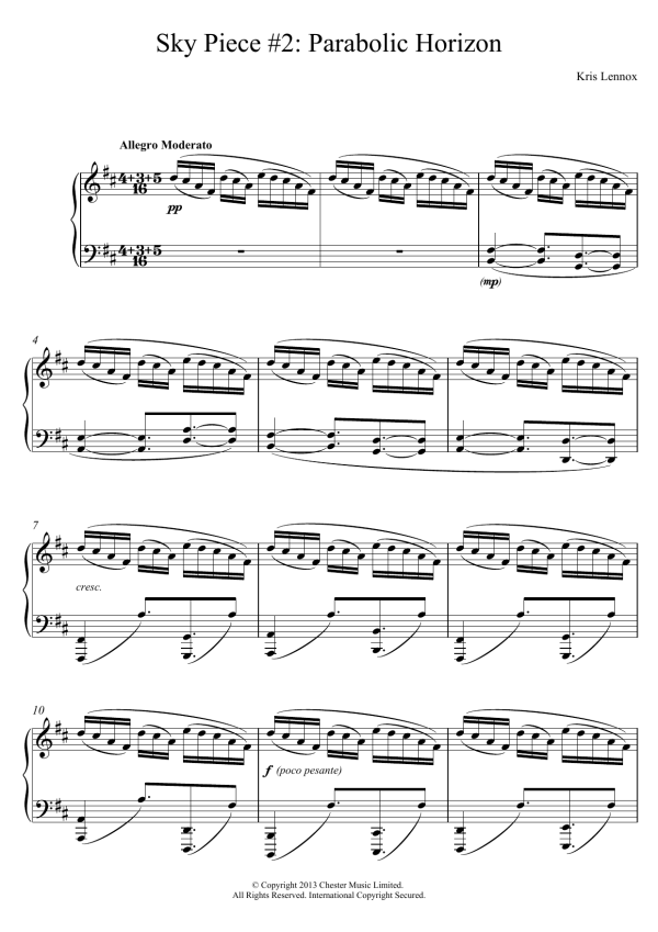 Kris Lennox Sky Piece #2 - Parabolic Horizon Musik Noten - Piano Solo - 118794-0