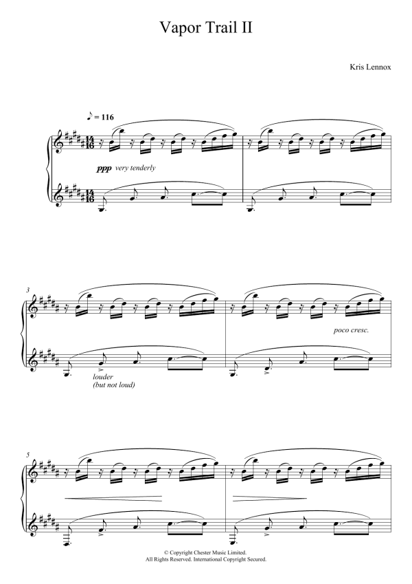 Kris Lennox Vapor Trail II Musik Noten - Piano Solo - 123177-0
