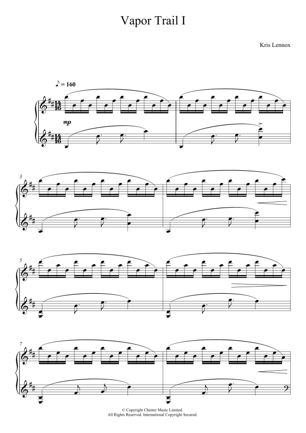 Kris Lennox Vapor Trails I Musik Noten - Piano Solo - 123176-0