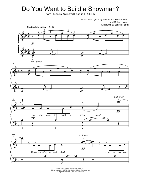 Kristen Bell, Agatha Lee Monn & Katie Lopez Do You Want To Build A Snowman? (from Frozen) (arr. Jennifer Linn) Musik Noten - Educational Piano - 157381-0