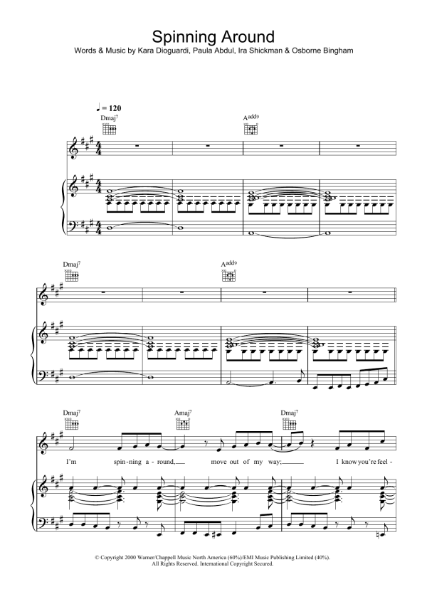Kylie Minogue Spinning Around Musik Noten - Piano, Vocal & Guitar Chords - 39707-0
