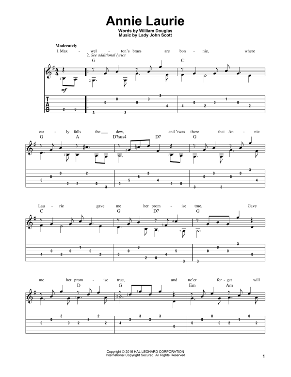 Lady John Scott Annie Laurie Musik Noten - Solo Guitar - 166018-0