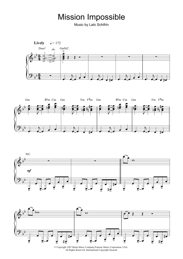 Lalo Schifrin Mission: Impossible Theme (Mission Accomplished) Musik Noten - Piano Solo - 32290-0