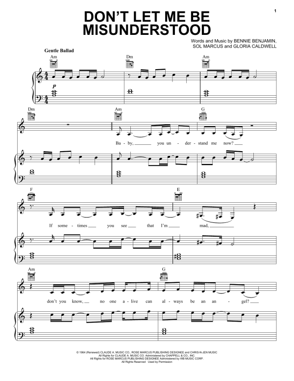 Lana Del Rey Don't Let Me Be Misunderstood Musik Noten - Piano, Vocal & Guitar Chords - 163451-0