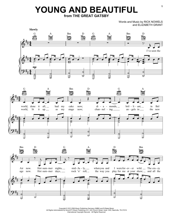 Lana Del Rey Young And Beautiful Musik Noten - Piano, Vocal & Guitar Chords - 98451-0