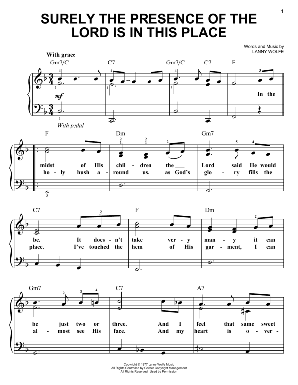 Lanny Wolfe Surely The Presence Of The Lord Is In This Place Musik Noten - Easy Piano - 158232-0