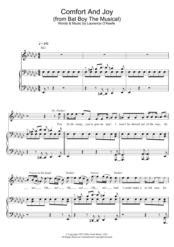 Laurence O'Keefe Comfort And Joy (from Bat Boy The Musical) Musik Noten - Piano, Vocal & Guitar Chords - 107770-0