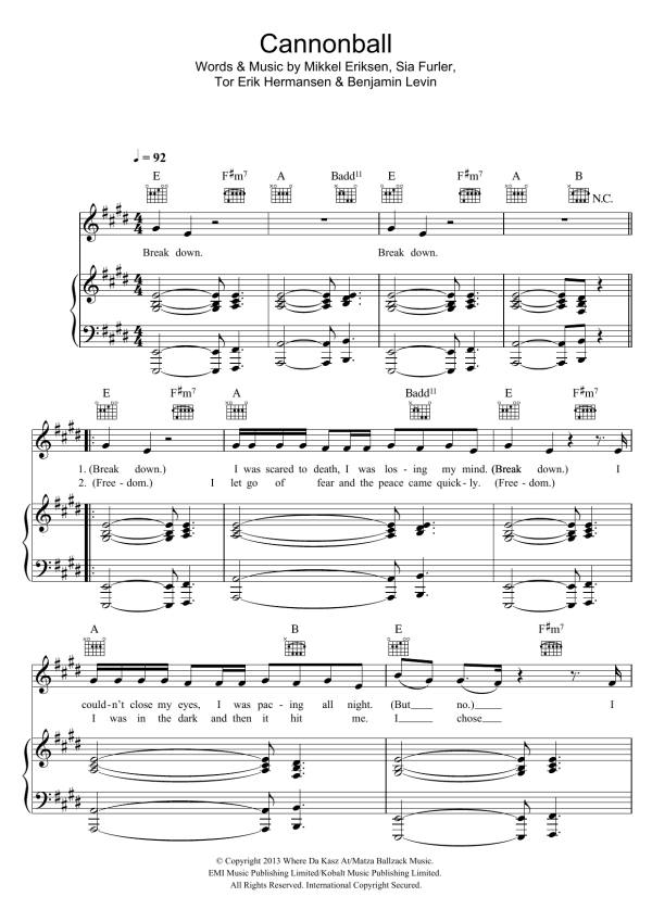 Lea Michele Cannonball Musik Noten - Piano, Vocal & Guitar Chords - 154543-0