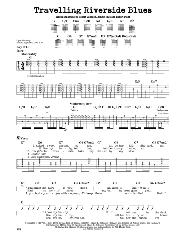 Led Zeppelin Travelling Riverside Blues Musik Noten - Guitar Cheat Sheet - 164313-0
