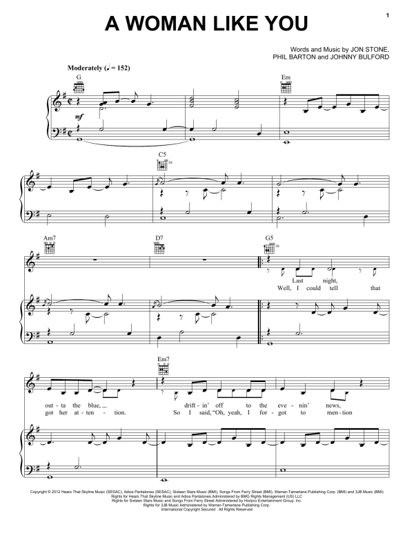 Lee Brice A Woman Like You Musik Noten - Piano, Vocal & Guitar Chords - 89028-0