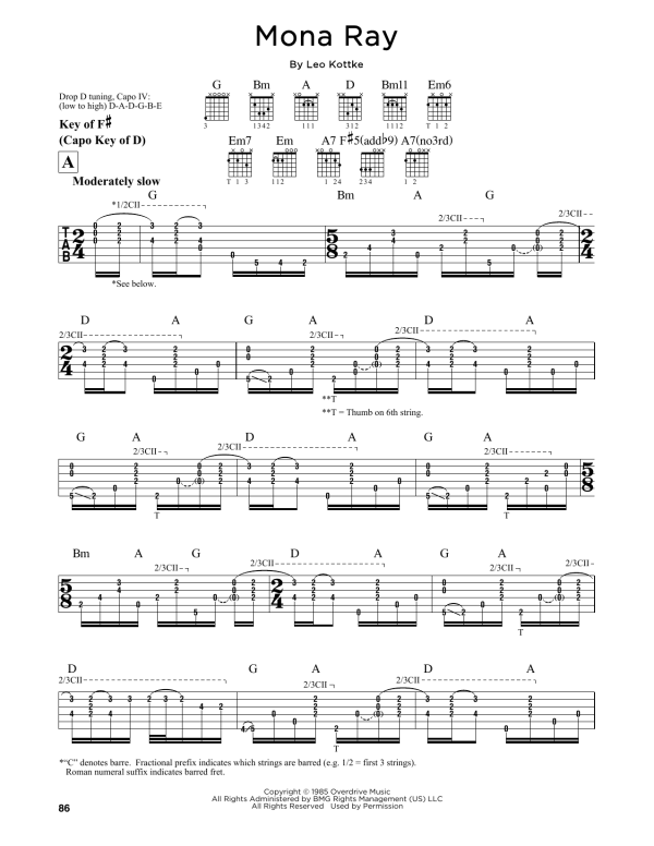 Leo Kottke Mona Ray Musik Noten - Guitar Cheat Sheet - 163532-0