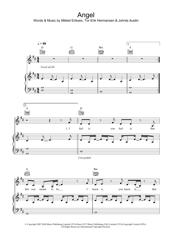 Leona Lewis Angel Musik Noten - Piano, Vocal & Guitar Chords - 39768-0