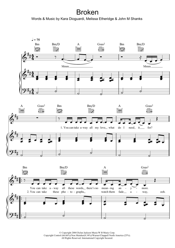 Leona Lewis Broken Musik Noten - Piano, Vocal & Guitar Chords - 49754-0