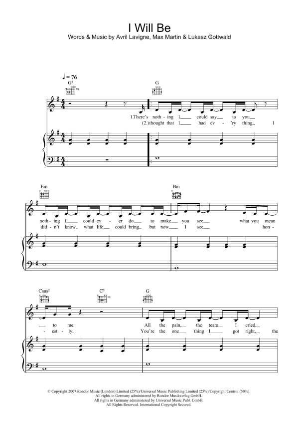 Leona Lewis I Will Be Musik Noten - Piano, Vocal & Guitar Chords - 39785-0