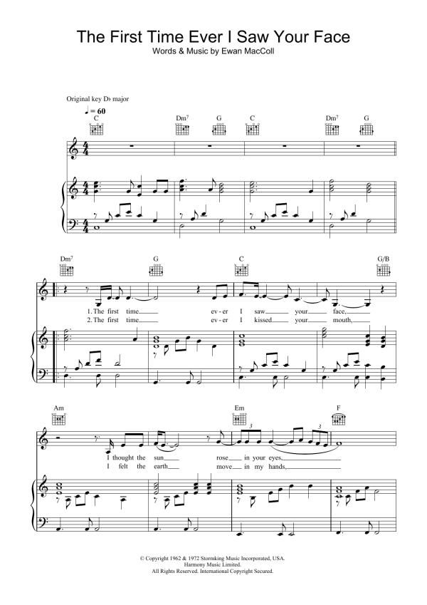 Leona Lewis The First Time Ever I Saw Your Face Musik Noten - Piano, Vocal & Guitar Chords - 39775-0