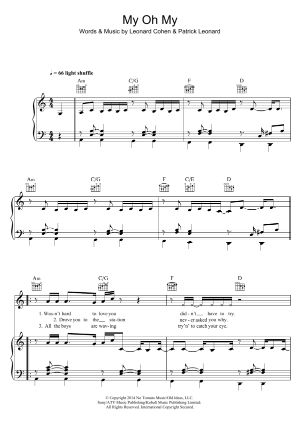 Leonard Cohen My Oh My Musik Noten - Piano, Vocal & Guitar Chords - 119815-0
