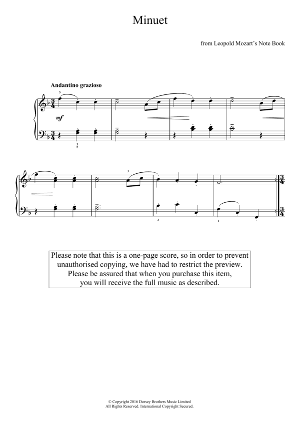 Leopold Mozart Minuet Musik Noten - Easy Piano - 123780-0