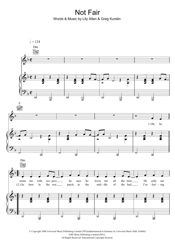 Lily Allen Not Fair Musik Noten - Piano, Vocal & Guitar Chords - 45625-0