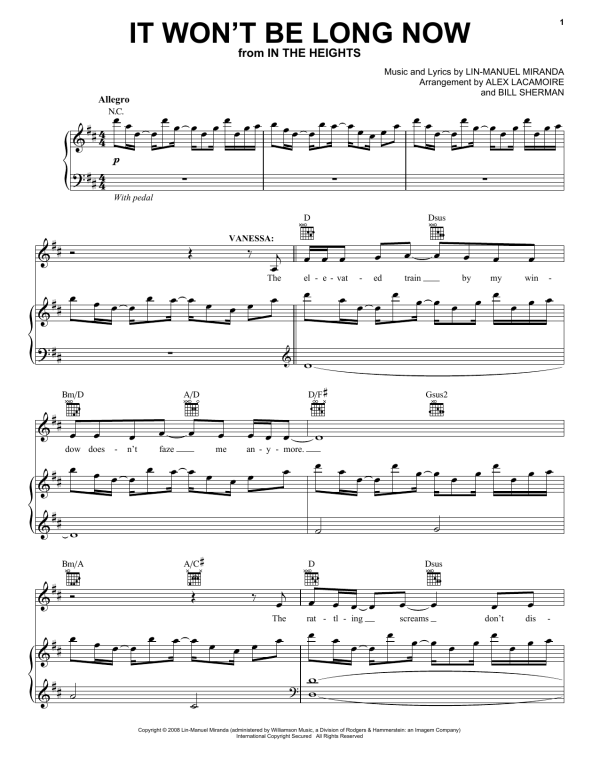 Lin-Manuel Miranda It Won't Be Long Now (from In The Heights: The Musical) Musik Noten - Piano, Vocal & Guitar Chords - 66700-0