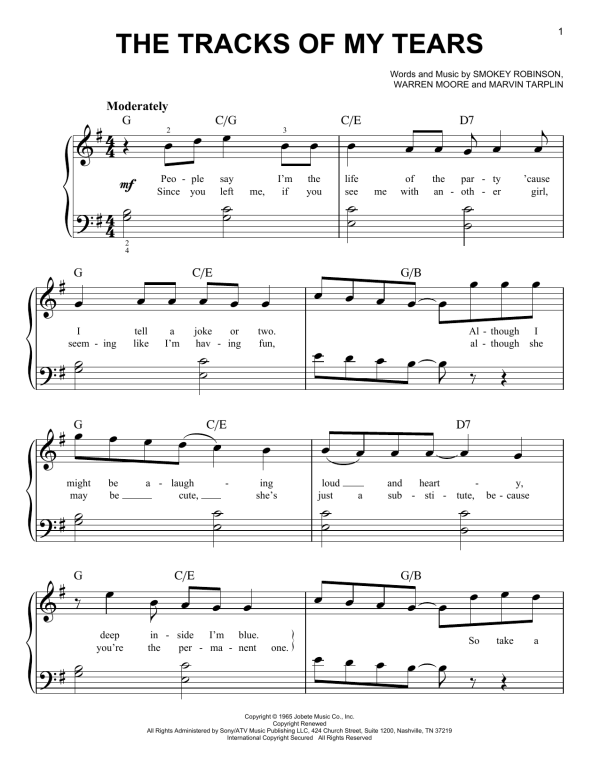 Linda Ronstadt The Tracks Of My Tears Musik Noten - Easy Piano - 175802-0