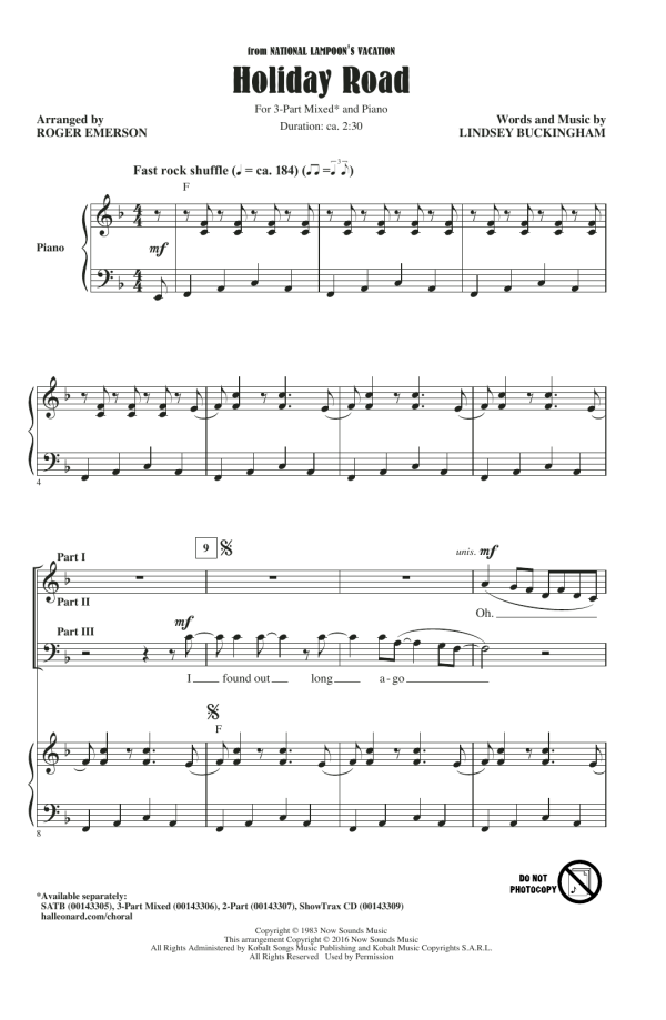 Lindsey Buckingham Holiday Road (arr. Roger Emerson) Musik Noten - 3-Part Mixed Choir - 165054-0