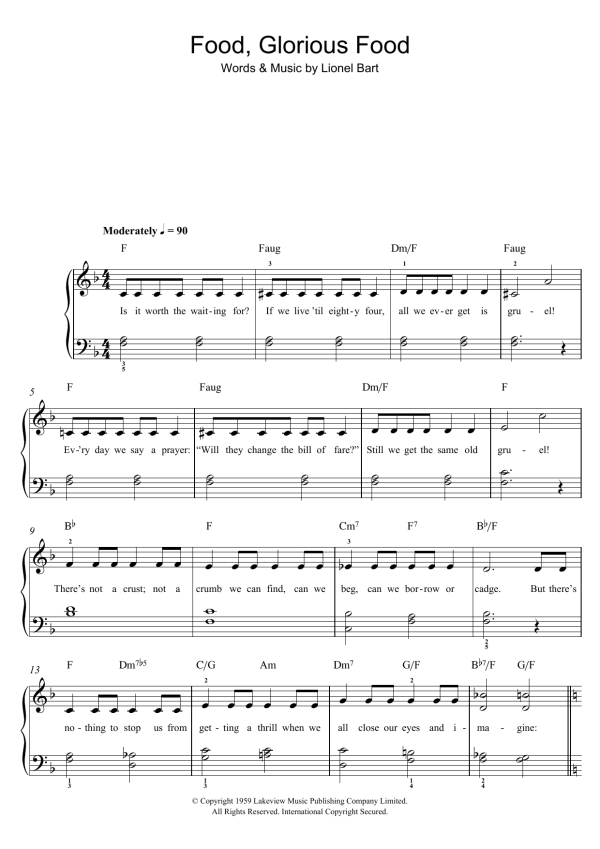 Lionel Bart Food, Glorious Food (from Oliver!) Musik Noten - Easy Piano - 101277-0