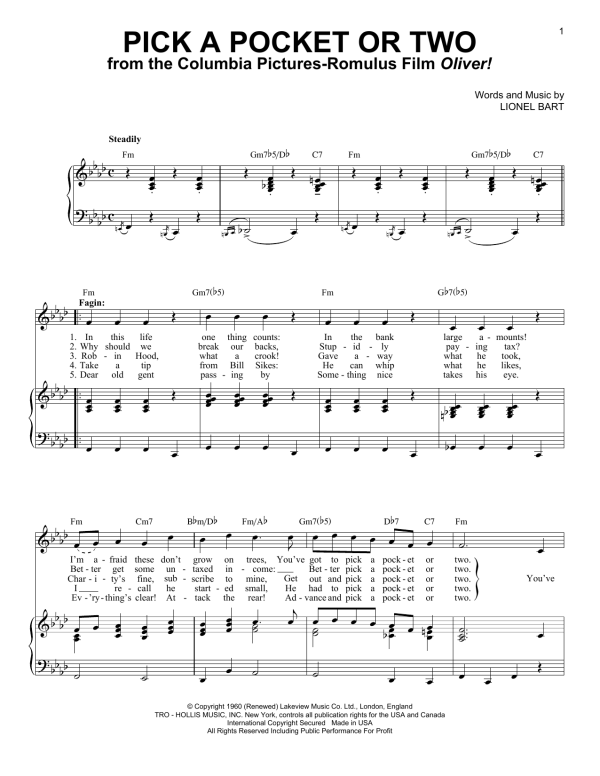 Lionel Bart Pick A Pocket Or Two Musik Noten - Piano & Vocal - 55251-0