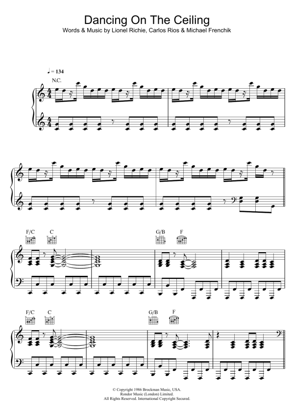 Lionel Richie Dancing On The Ceiling Musik Noten - Piano, Vocal & Guitar Chords - 29954-0