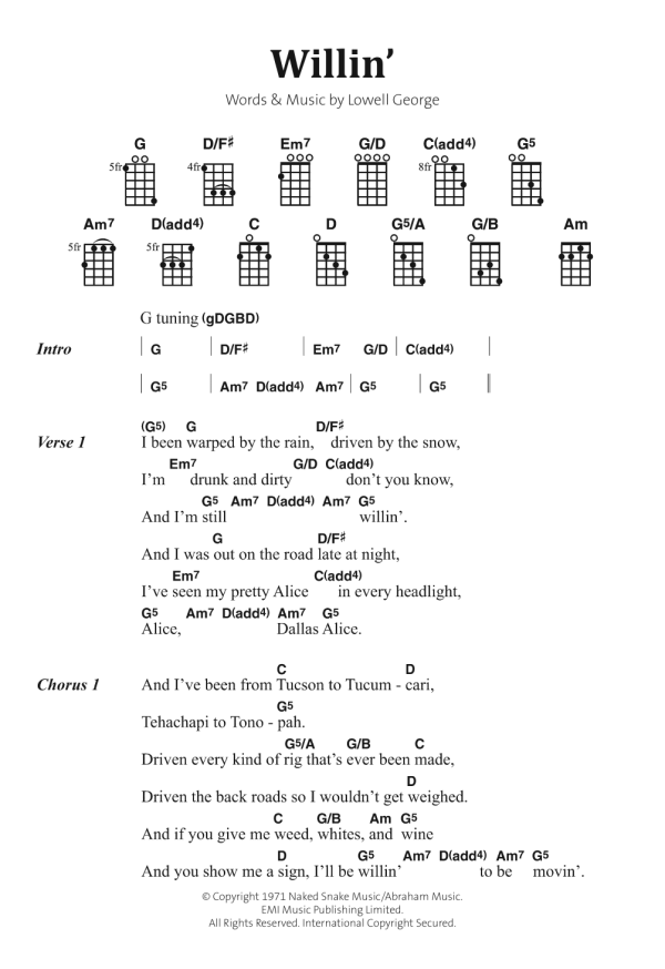 Little Feat Willin' Musik Noten - Banjo Chords/Lyrics - 122912-0