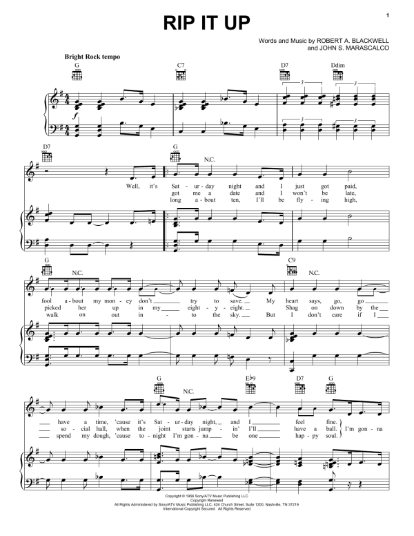 Little Richard Rip It Up Musik Noten - Piano, Vocal & Guitar Chords - 52010-0