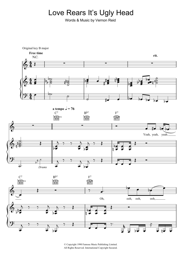 Living Colour Love Rears It' s Ugly Head Musik Noten - Piano, Vocal & Guitar Chords - 101996-0