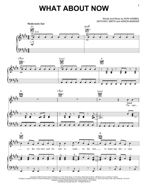 Lonestar What About Now Musik Noten - Piano, Vocal & Guitar Chords - 73093-0