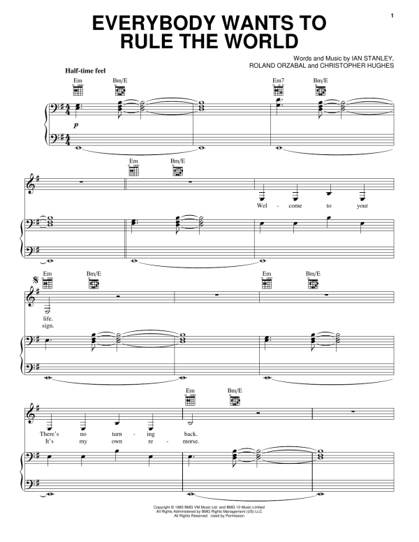 Lorde Everybody Wants To Rule The World Musik Noten - Piano, Vocal & Guitar Chords - 171755-0