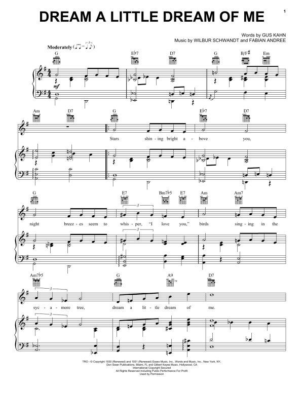 Louis Armstrong Dream A Little Dream Of Me Musik Noten - Piano, Vocal & Guitar Chords - 52342-0