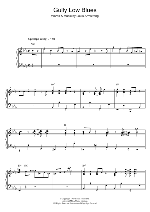 Louis Armstrong Gully Low Blues Musik Noten - Piano, Vocal & Guitar Chords - 118901-0