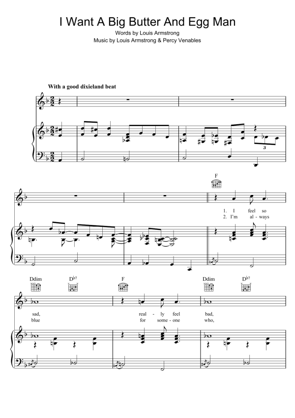 Louis Armstrong I Want A Big Butter And Egg Man Musik Noten - Piano, Vocal & Guitar Chords - 41471-0