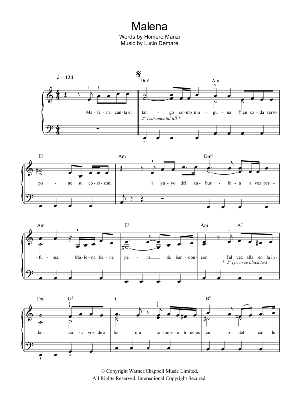 Lucio Demare Malena Musik Noten - Easy Piano - 106290-0