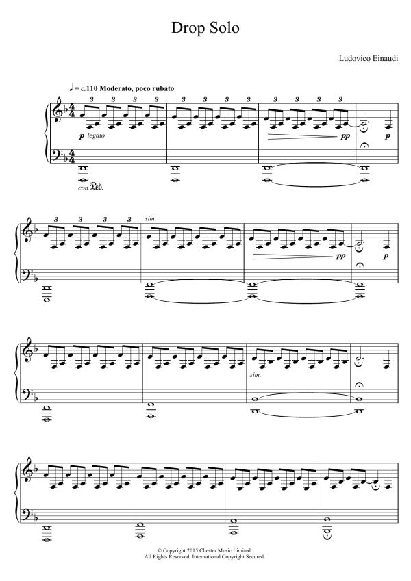 Ludovico Einaudi Drop Solo Musik Noten - Piano Solo - 123851-0