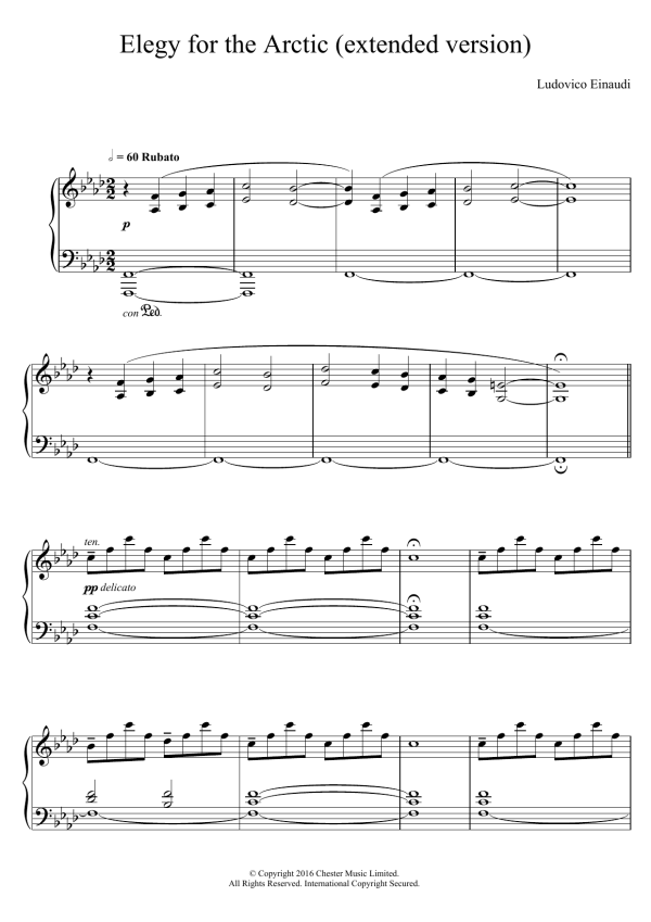 Ludovico Einaudi Elegy For The Arctic (extended version) Musik Noten - Piano Solo - 123854-0