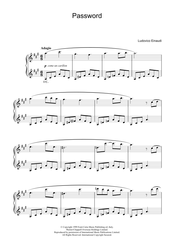 Ludovico Einaudi Password Musik Noten - Piano Solo - 31976-0