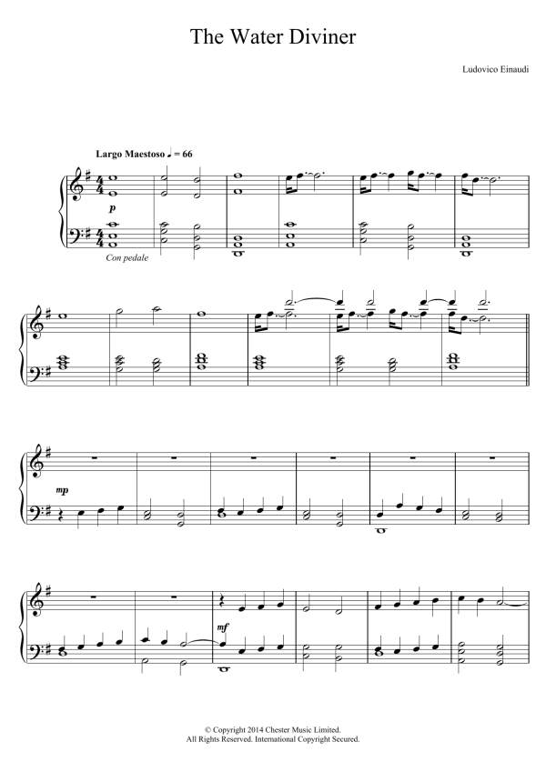 Ludovico Einaudi The Water Diviner Musik Noten - Piano Solo - 121452-0