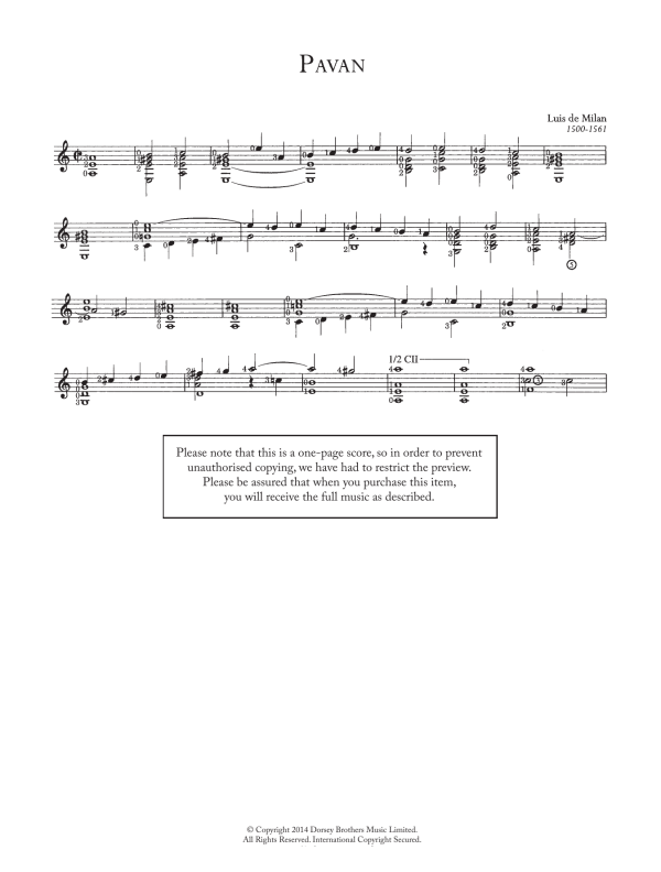 Luis de Milán Pavane No. 1 Musik Noten - Solo Guitar - 163557-0