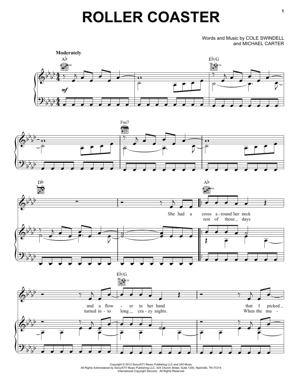 Luke Bryan Roller Coaster Musik Noten - Piano, Vocal & Guitar Chords - 155720-0