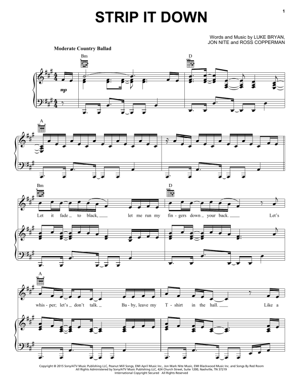 Luke Bryan Strip It Down Musik Noten - Piano, Vocal & Guitar Chords - 161636-0