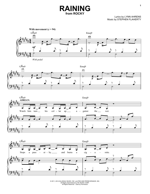 Lynn Ahrens and Stephen Flaherty Raining (from the musical Rocky) Musik Noten - Piano & Vocal - 154225-0