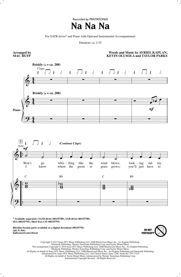 Mac Huff Na Na Na Musik Noten - SATB Choir - 169810-0