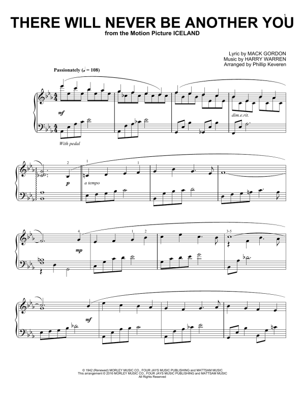 Mack Gordon There Will Never Be Another You (arr. Phillip Keveren) Musik Noten - Piano Solo - 172871-0