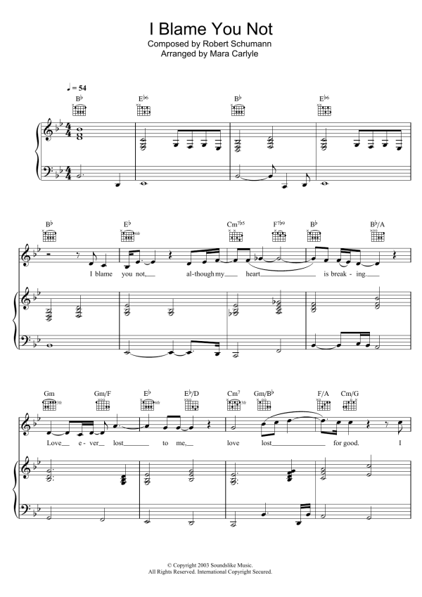 Mara Carlyle I Blame You Not Musik Noten - Piano, Vocal & Guitar Chords - 48634-0